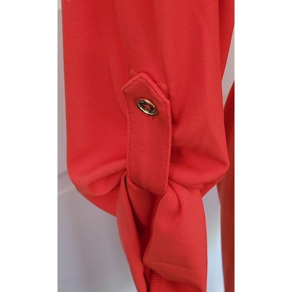 Michael Kors Coral Dress Gold Chain‎ Lace Up Detail Roll Tab Sleeve - Picture 3 of 9